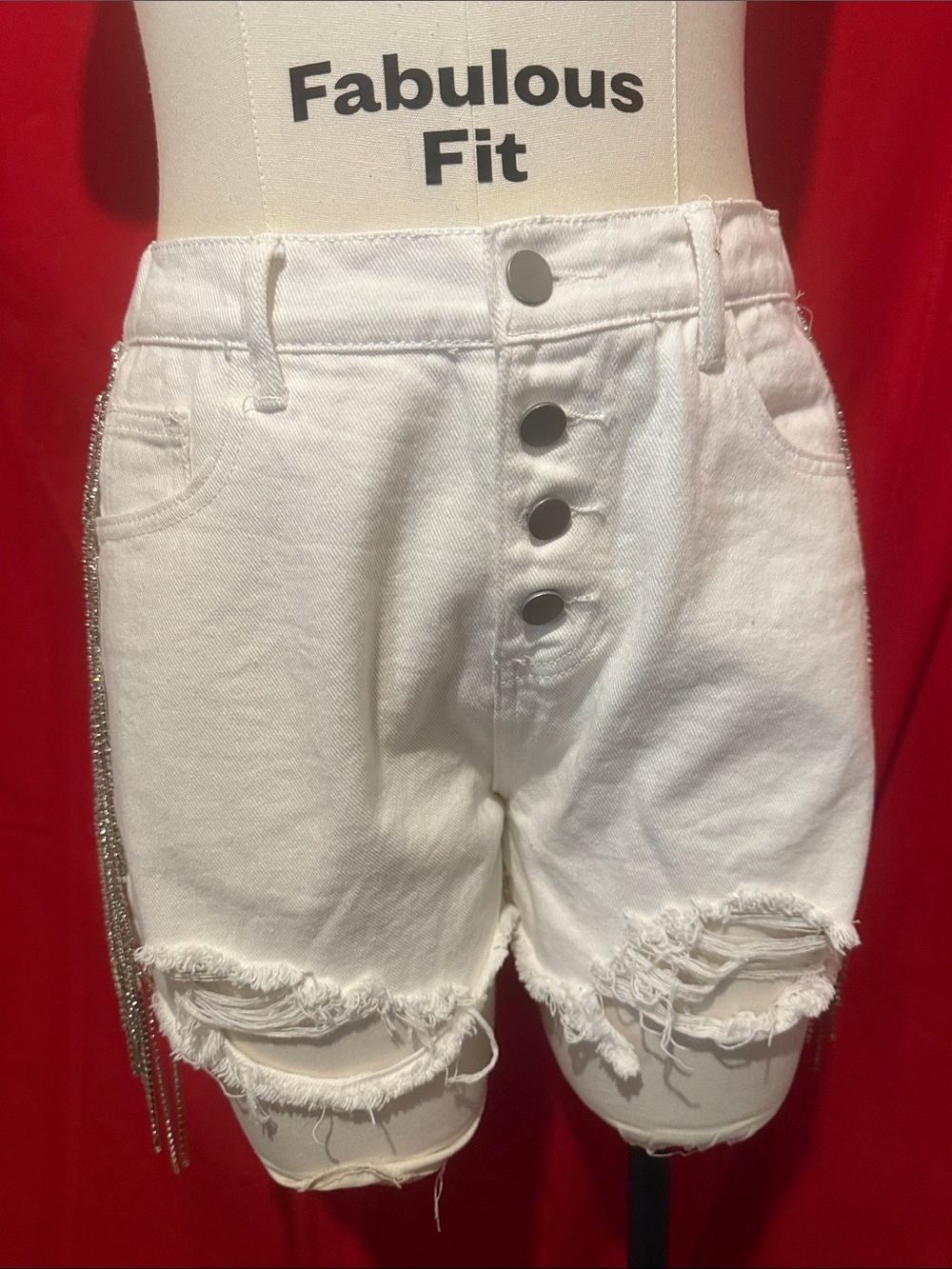 White Distressed High-Rise Button-Front Women’s Shorts